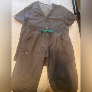 Figs Gray Cargo Pants with Teal Accents